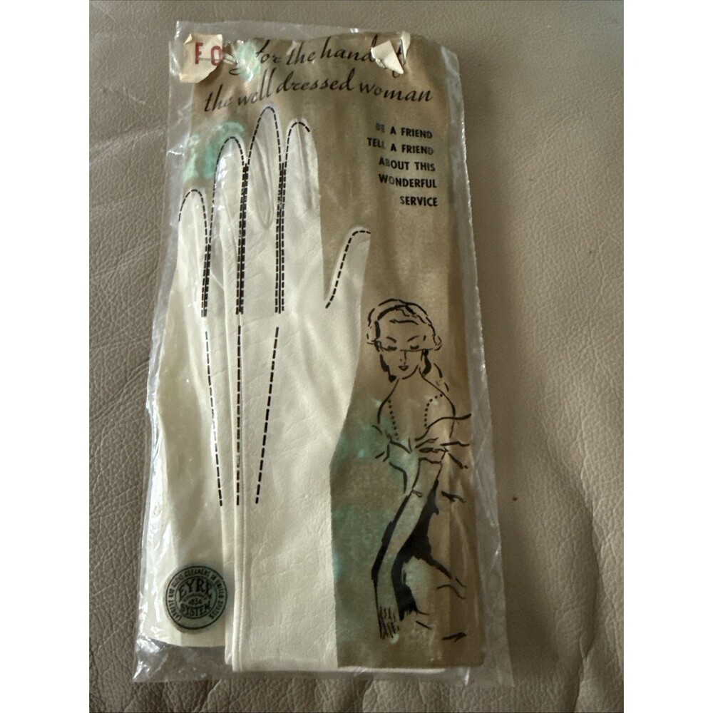 Vintage Glovely Service Gloves Ivory Leather 12” long size 71/2 made in France